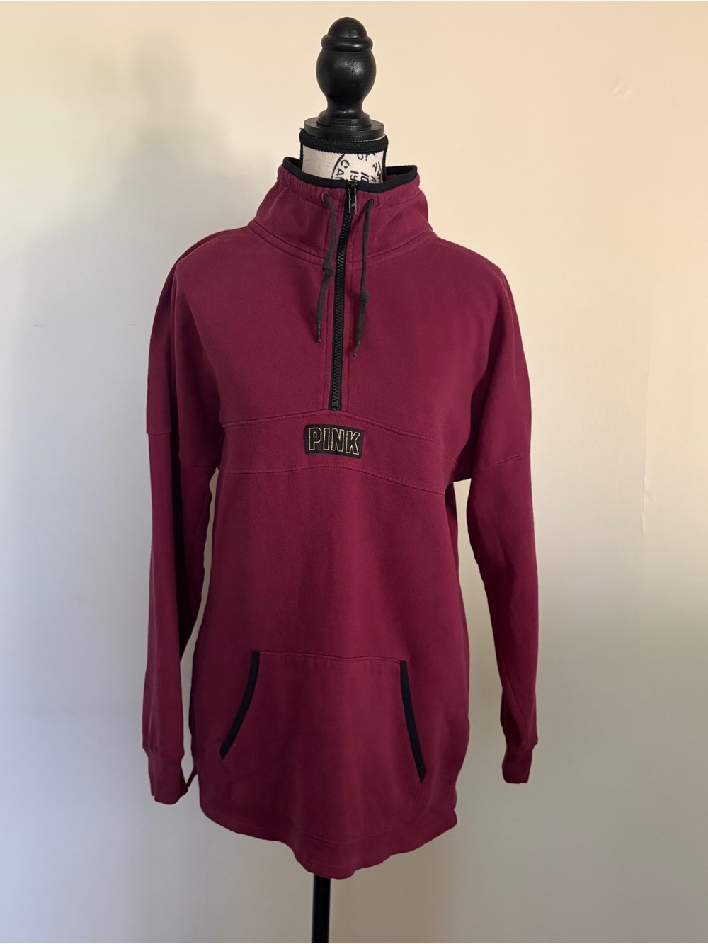 Victorias Secret PINK maroon varsity quarter zip oversized sweatshirt